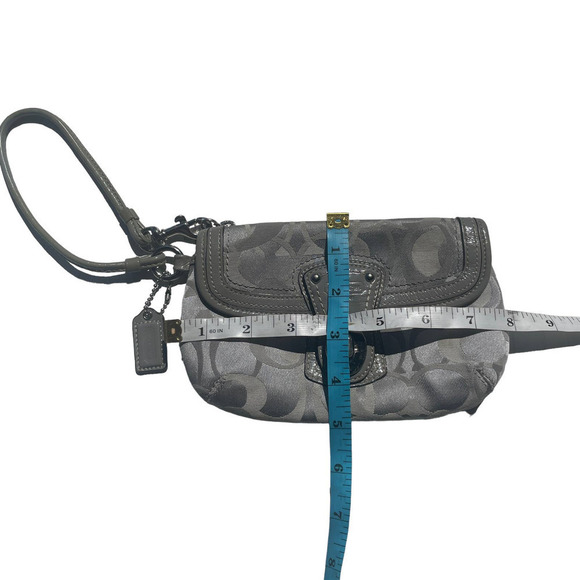 COACH Signature Gray Monogram Leather & Canvas Flap Wristlet - Picture 3 of 13